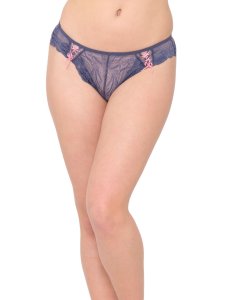 N-Gal Women's Sheer Lace Adjustable Waist Seamless Underwear Lingerie Briefs Panty_Blue