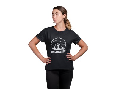 Halloween, graveyard, (BG white) - Printed Tees for Women's -designed for Halloween