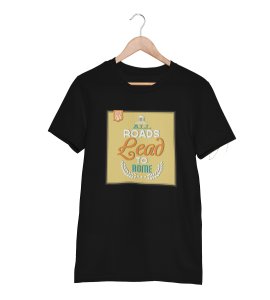 All roads lead to rome (yellow) -round crew neck cotton tshirts for men