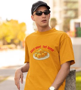 Laddoo printed diwali themed unisex round neck blended yellow t-shirt specially for diwali festival