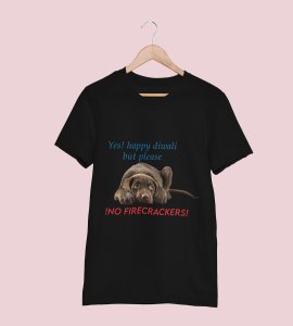 No harming animals printed diwali themed unisex round neck blended black t-shirt specially for diwali festival