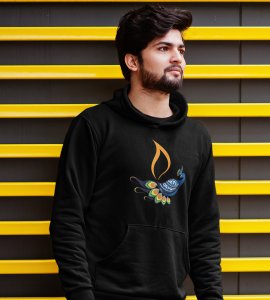 Peacock rangoli printed diwali themed black Hoodie specially for diwali festival