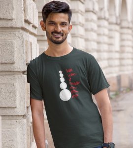 Angry Tall Snowman: Cute Snowman Printed T-shirt (Green) Unique Gift For Secret Santa