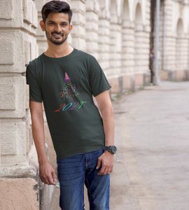 New year Bells Green Men's Printed T-shirt For Mens Boys