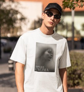 Untold Enigma, White Metro Fusion: Men's Oversized Tee featuring Front Print Detail