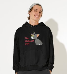 Tom Is Waiting For Soulmate: Printed (black) Hoodies For Singles