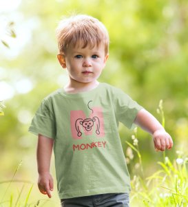 Monkey Love, Boys Cotton Text Print tshirt (olive) 