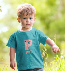 Pepper Pig, Boys Cotton Text Print tshirt (teal) 