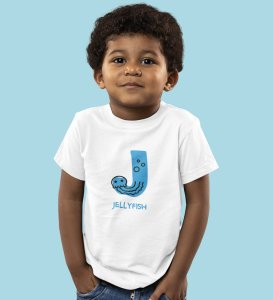 Jolly Jellyfish, Boys Cotton Text Print Tshirt (White) 