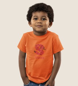 Slippery Snake, Boys Printed Crew Neck Tshirt (Orange)