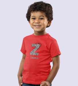 Zigzag Zebra,Boys Round Neck Printed Blended Cotton Tshirt (Red)
