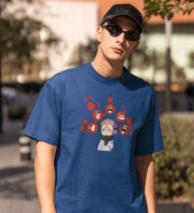 Nine Faced Itadori Cotton Blue Printed Tshirt For Mens and Boys