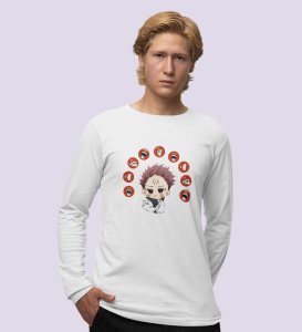 Nine Faced Anime Cotton White Full Sleeves Tshirt For Mens and Boys