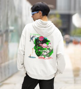 Signal Lost Disconnect and Relax White Cotton Printed Hoodies For Men