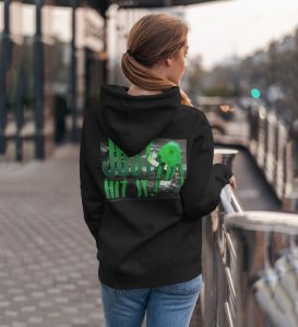 Just Hit It Wear Your Love for Green Life Black Cotton Printed Hoodie For Women