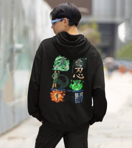 The Taijutsu Legend with a Heart of Determination Printed Black Cotton Hoodie For Men