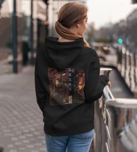 The Master of Sand with a Story of Overcoming Darkness Printed Black Cotton Hoodie For Women