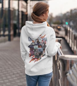 The Heartbroken Fighter with a Story of Love and Despair Printed White Cotton Hoodie For Women