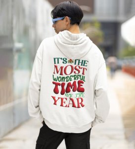 Cozy Holiday Moments Await with It Is the Most Wonderful Time of the Year Printed White Cotton Hoodie