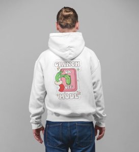 Grinch in Relaxed On Off Mode Embodying Fun and Lighthearted Spirit Printed White Cotton Hoodie