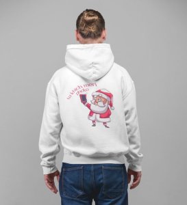 Santa Claus Cheerfully Taking a Selfie and Spreading Holiday Cheer Printed White Cotton Hoodie