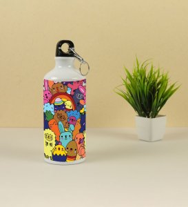 Fun and Playful Domestic Animals in One Frame Doodles Printed Aluminium Water Bottle 600ml