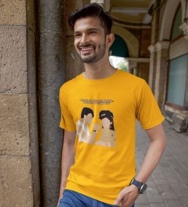 Rule Of Friends Yellow Round Neck Cotton Half Sleeved Men T Shirt with Printed Graphics