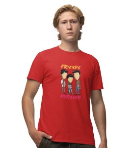 Friends Forever Red Round Neck Cotton Half Sleeved Men T-Shirt with Printed Graphics