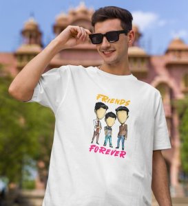 Friends Forever White Round Neck Cotton Half Sleeved Men T-Shirt with Printed Graphics