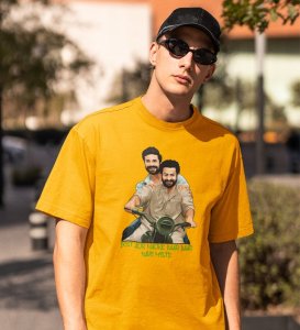 The Chance Of Friendship Yellow Round Neck Cotton Half Sleeved Men T-Shirt with Printed Graphics