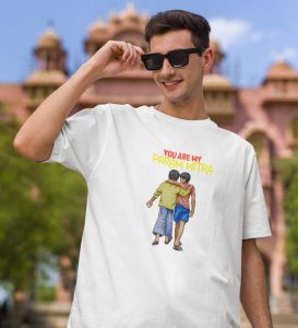 The Param Mitra White Round Neck Cotton Half Sleeved Men T-Shirt with Printed Graphics