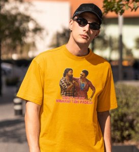 The Power Duo Yellow Round Neck Cotton Half Sleeved Men T-Shirt with Printed Graphics