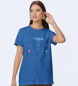 Call Of Peace Blue Round Neck Cotton Half Sleeved Women T-Shirt with Printed Graphics