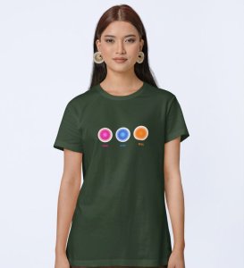 Mind, Body, Soul Green Round Neck Cotton Half Sleeved Women T-Shirt with Printed Graphics