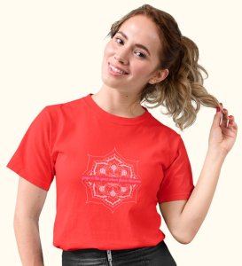 The Space To Grow Red Round Neck Cotton Half Sleeved Women T-Shirt with Printed Graphics