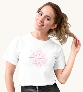 The Space To Grow White Round Neck Cotton Half Sleeved Women T-Shirt with Printed Graphics