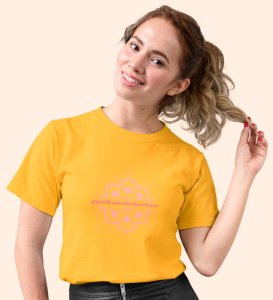 The Space To Grow Yellow Round Neck Cotton Half Sleeved Women T-Shirt with Printed Graphics