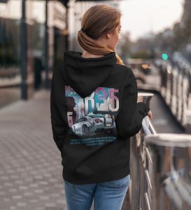 R35: Where Power Knows No Limits High-Performance Car Printed Black Hoodie for Women