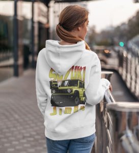 Small but Rugged Compact 4x4 Adventure Printed White Hoodie for Women