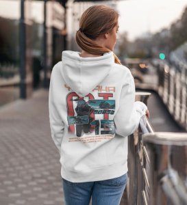 Urban Power Meets Style Printed White Hoodie for Women