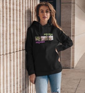 Bold Eyes Spirit of Determination Cotton Black Hoodie for Women