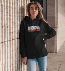 Eyes That Hold Depth and Mystery Cotton Black Hoodie for Women