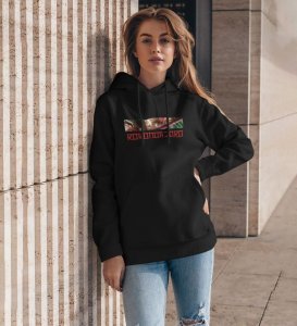 Eyes Reflecting Mastery and Precision Cotton Black Hoodie for Women